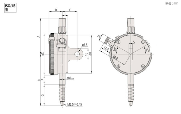 日本三丰防水型百分表2046S-60尺寸图 