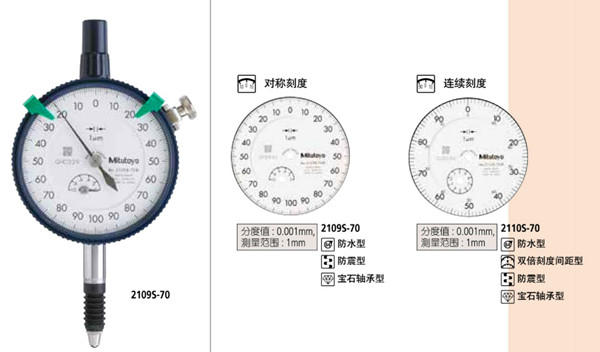 日本三丰防水型千分表2109S-70表盘图 